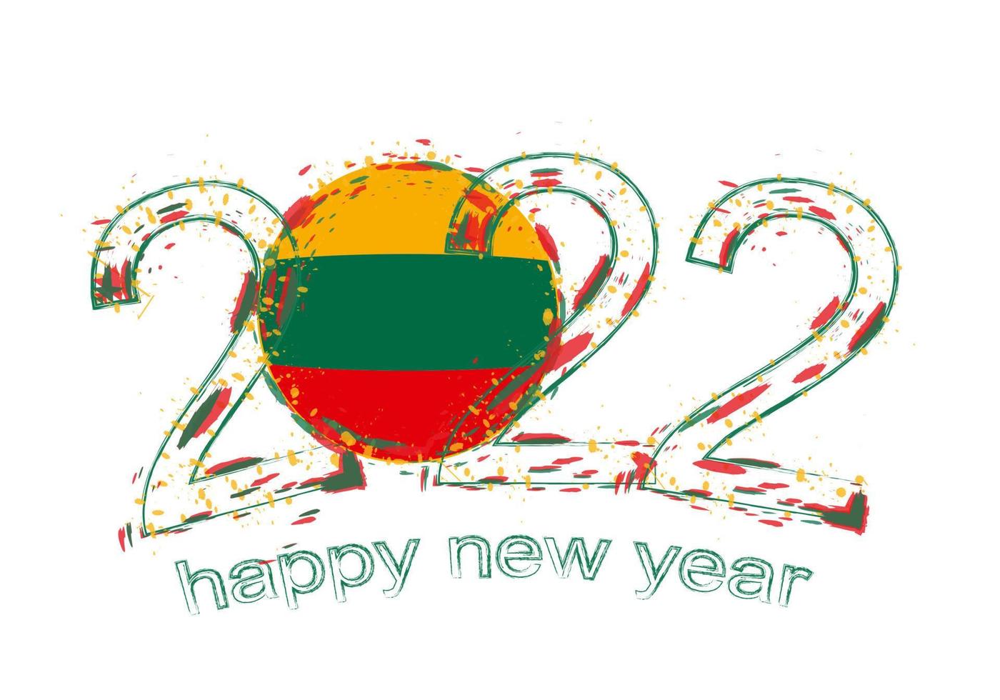 Happy New 2022 Year with flag of Lithuania. vector