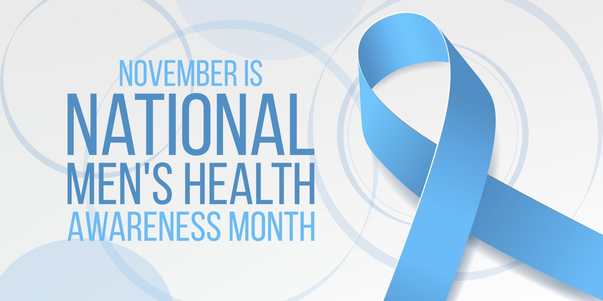 National Men's health awareness month concept. Banner template with blue ribbon awareness and text. Vector illustration.