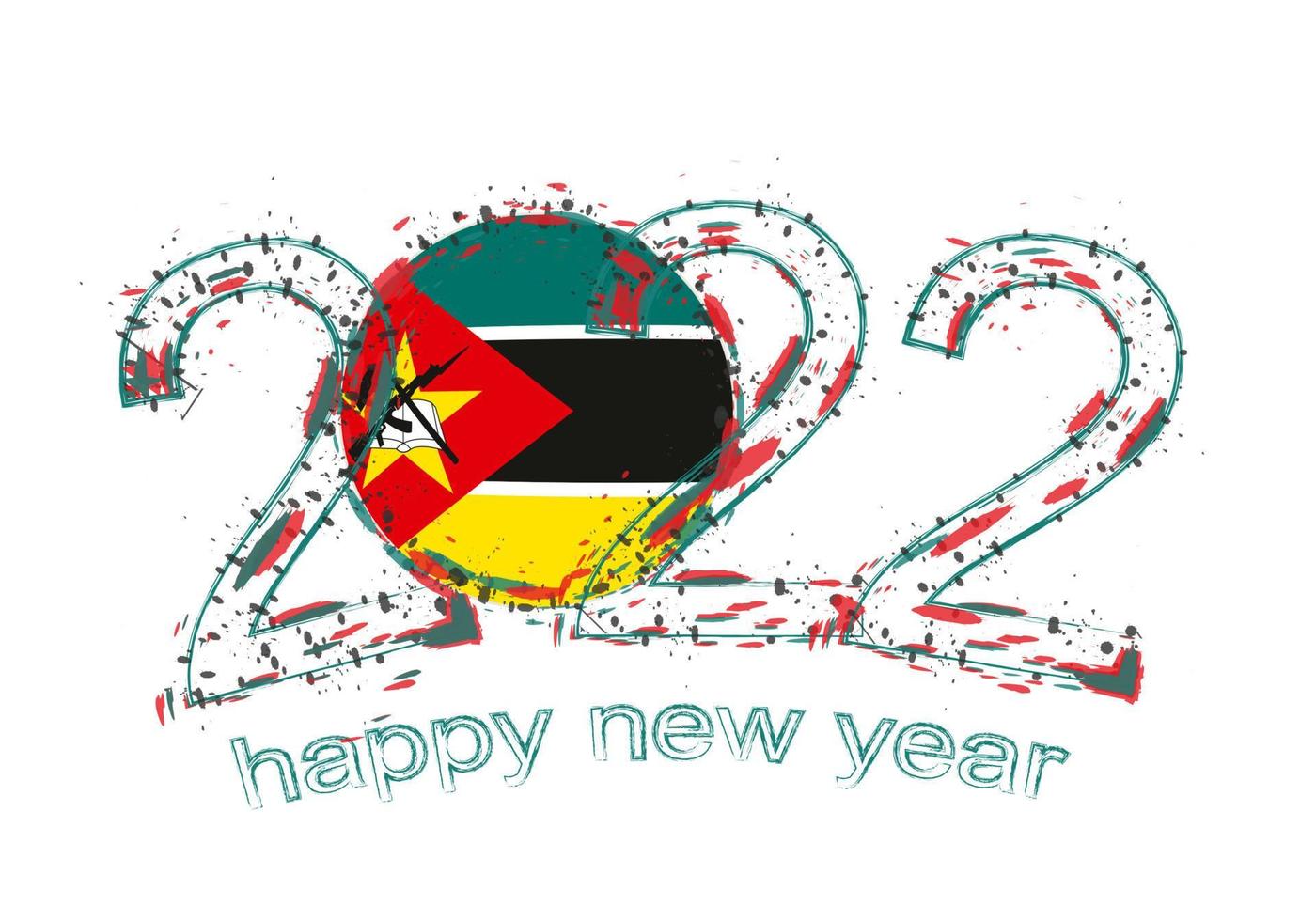 feliz año nuevo 2022 con bandera de mozambique. vector