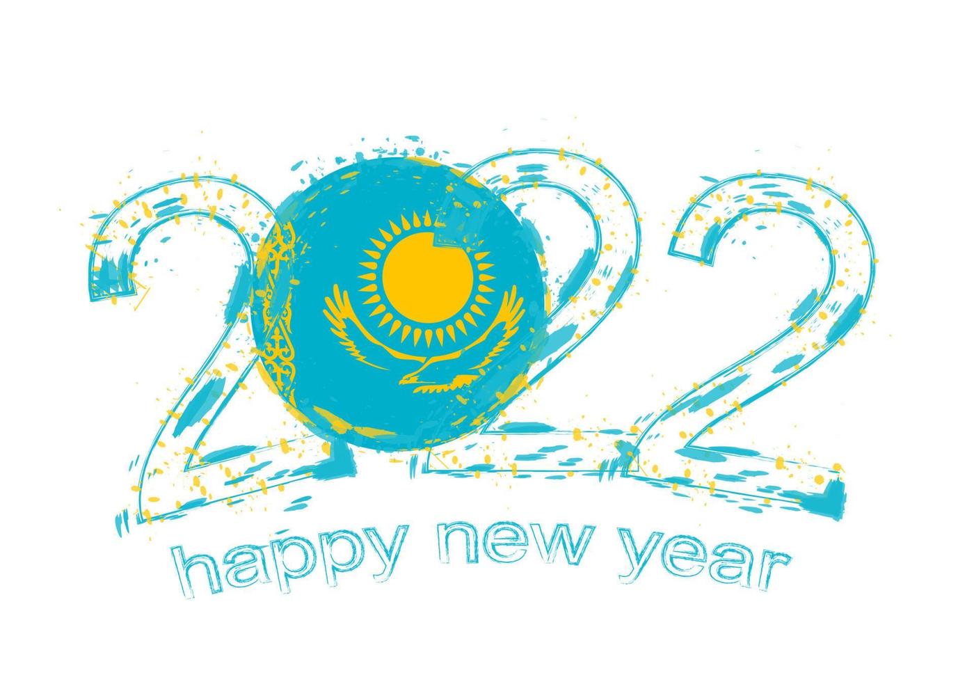 Happy New 2022 Year with flag of Kazakhstan. vector