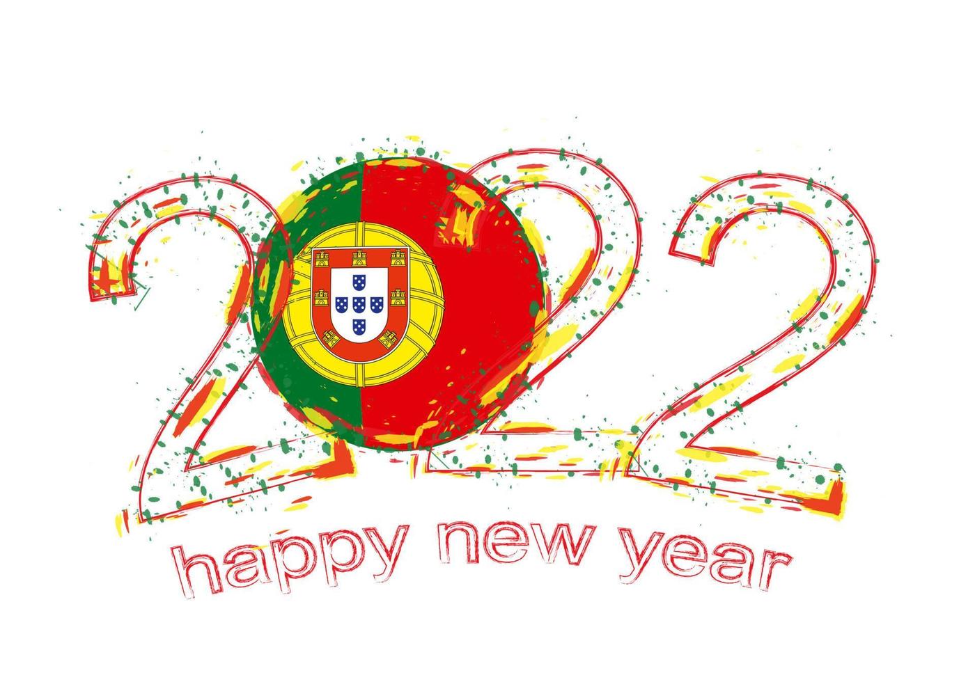 Happy New 2022 Year with flag of Portugal. vector