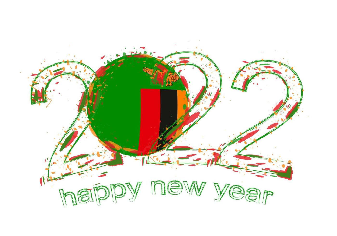 Happy New 2022 Year with flag of Zambia. vector