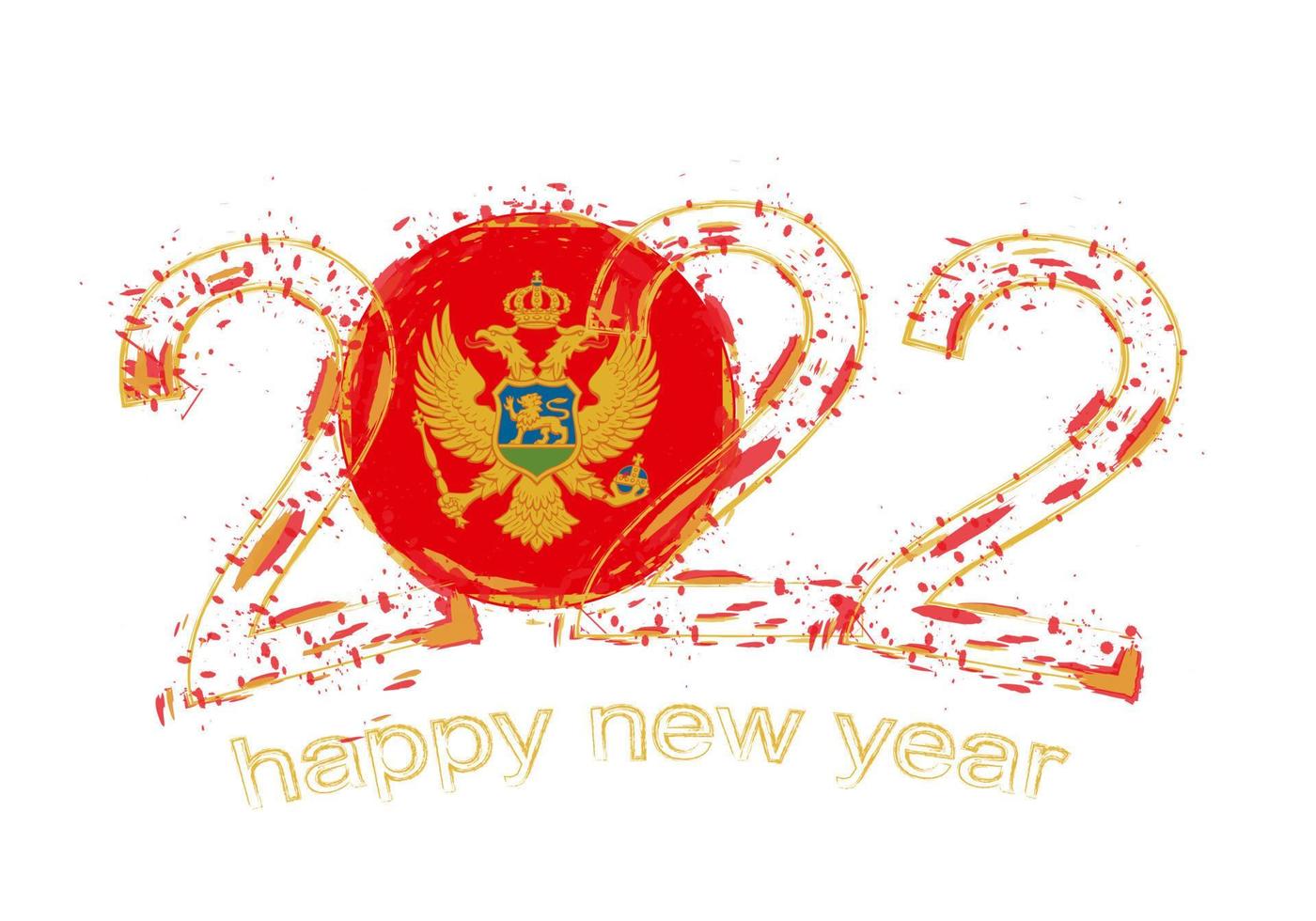 Happy New 2022 Year with flag of Montenegro. vector