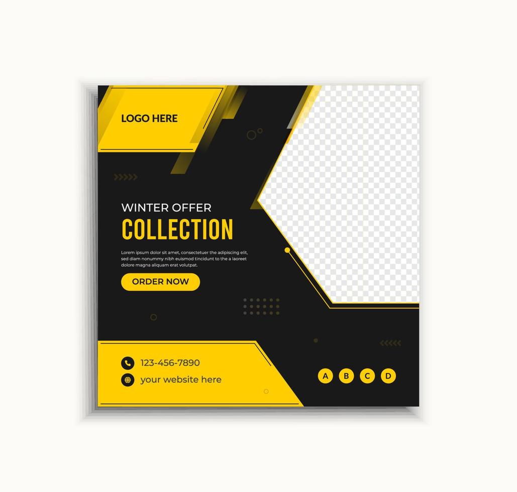 Yellow and black modern winter fashion social media post and web banner template vector