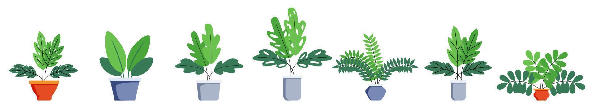 Hosue and office plants set with different plant tree set isolated vector