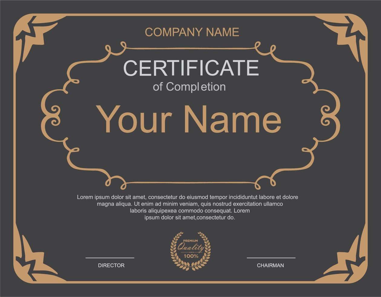 elegant black certificate template design with gold frame ornament vector