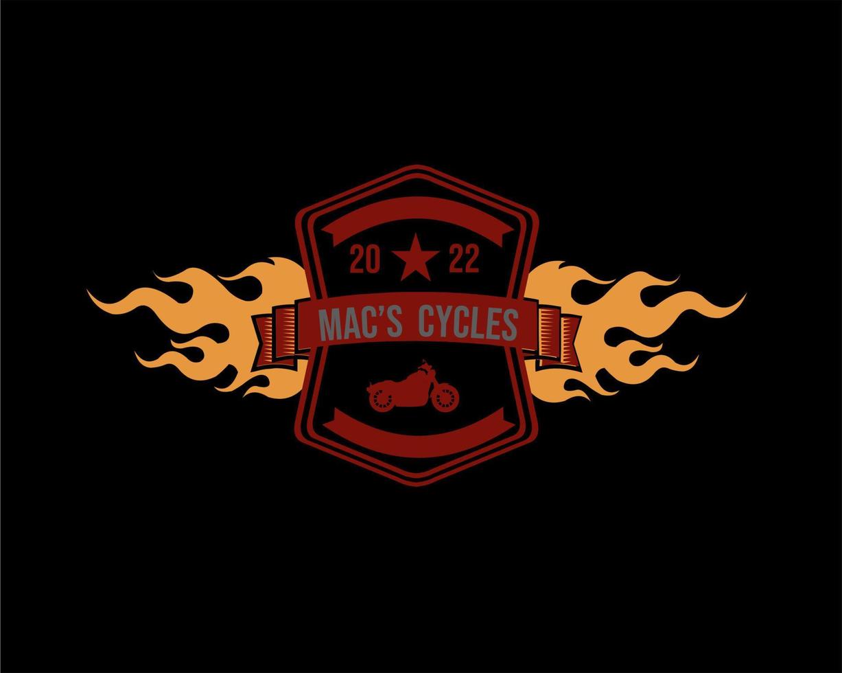 motorbike emblem logo icon template with fire ornament vector