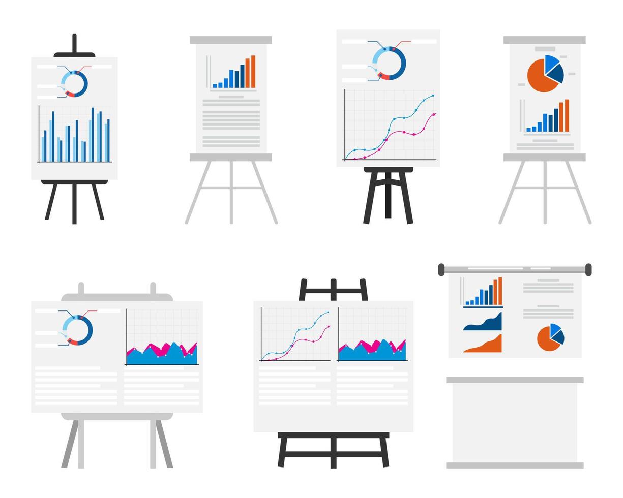 tablero de presentación con gráfico de ventas y gráfico con diferente forma y tamaño aislado sobre fondo blanco vector