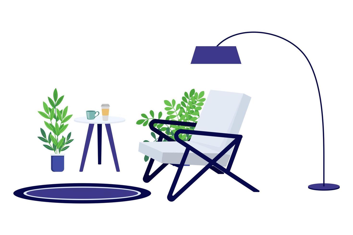 Freelancer workplace with modern sofa and floor lamp vector