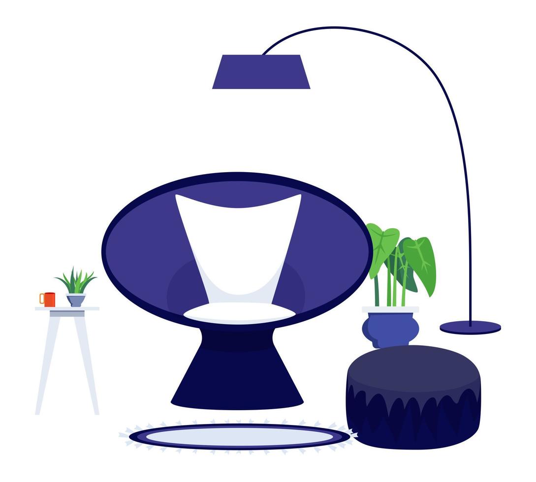 Home office freelancer workplace illustration with modern chair floor lamp and with house plant vector