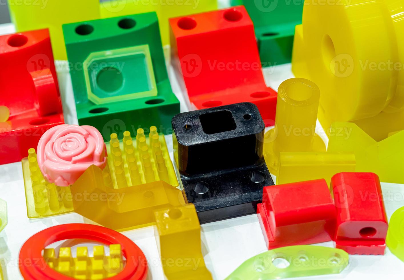 Engineering plastics. Plastic material used in manufacturing industry. Global engineering plastic market concept. Polyurethane and abs plastic parts materials. Plastic injection machine products. photo