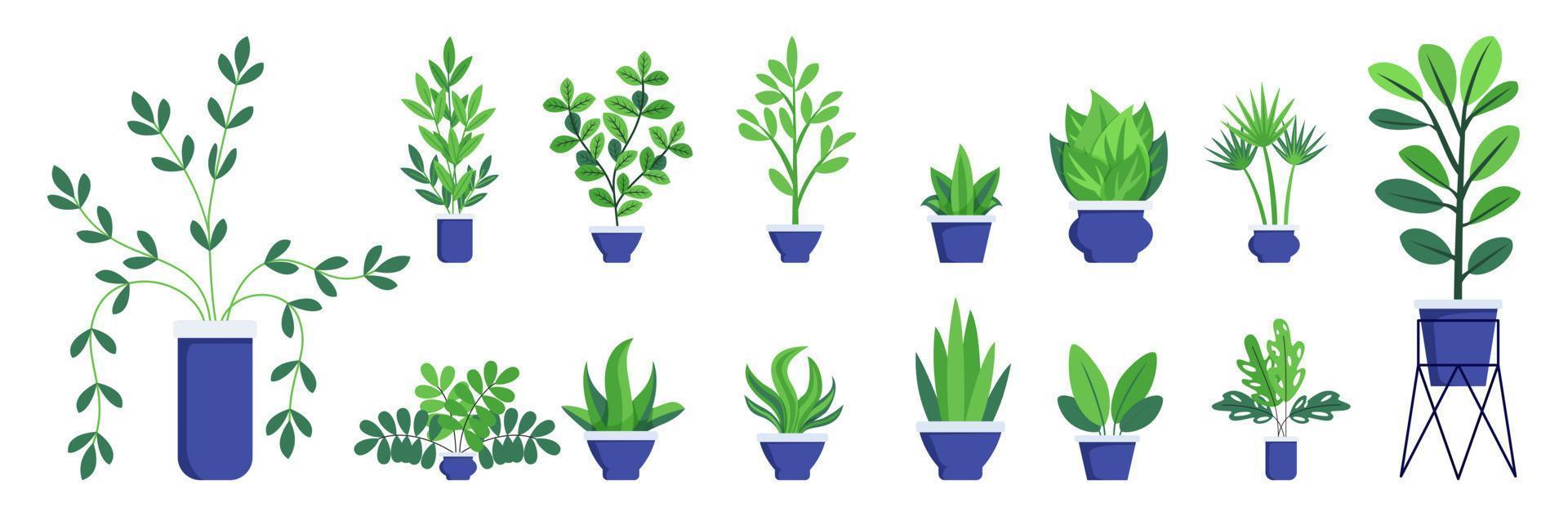 conjunto grande de plantas de casa y oficina con diferentes conjuntos de plantas y árboles lindos aislados vector