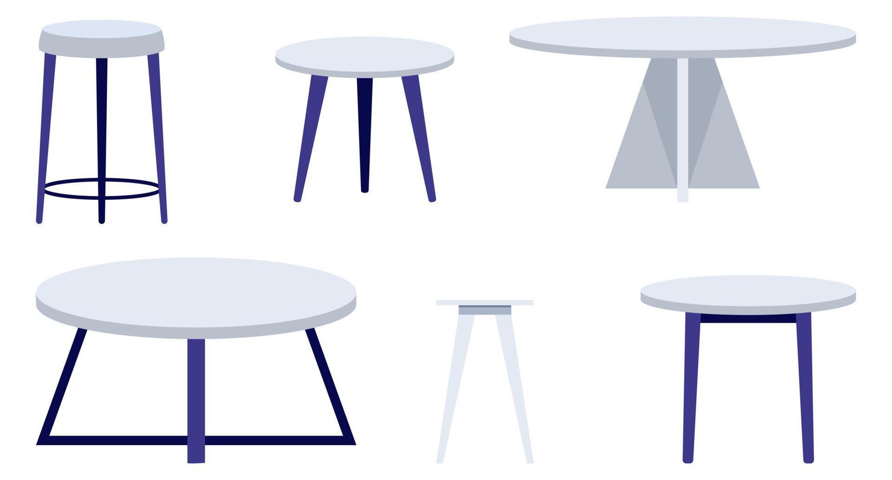 juego de mesa y taburete moderno con diferentes formas y tamaños con hermosos colores islated vector