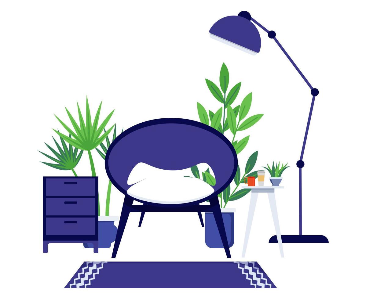 Freelancer workplace with modern chair and floor lamp vector
