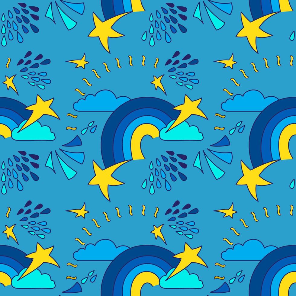 Seamless Pattern with Cartoon Sky. Modern Bright  Space Vector Texture.
