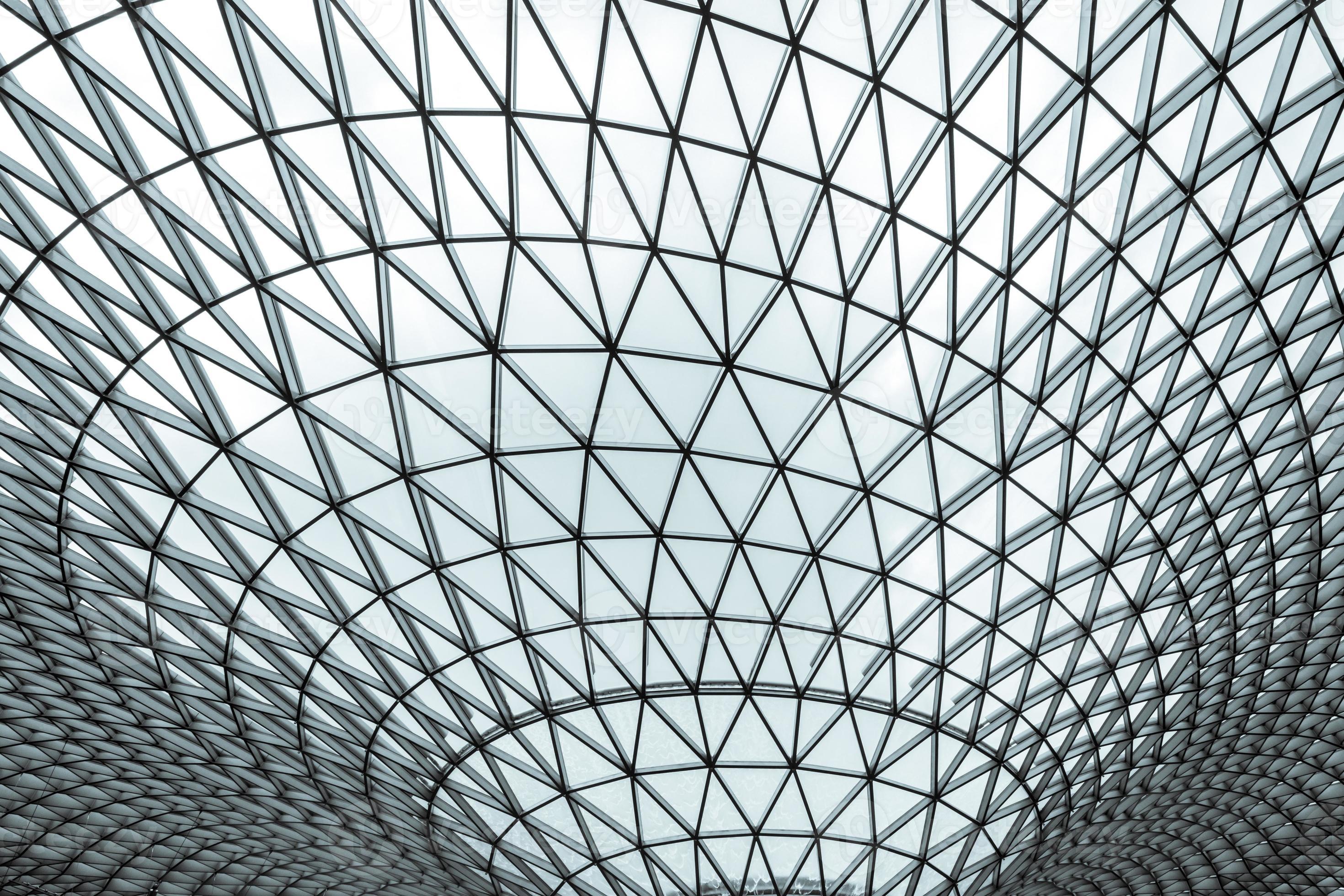 Glass and steel building with triangle pattern structure. Futuristic