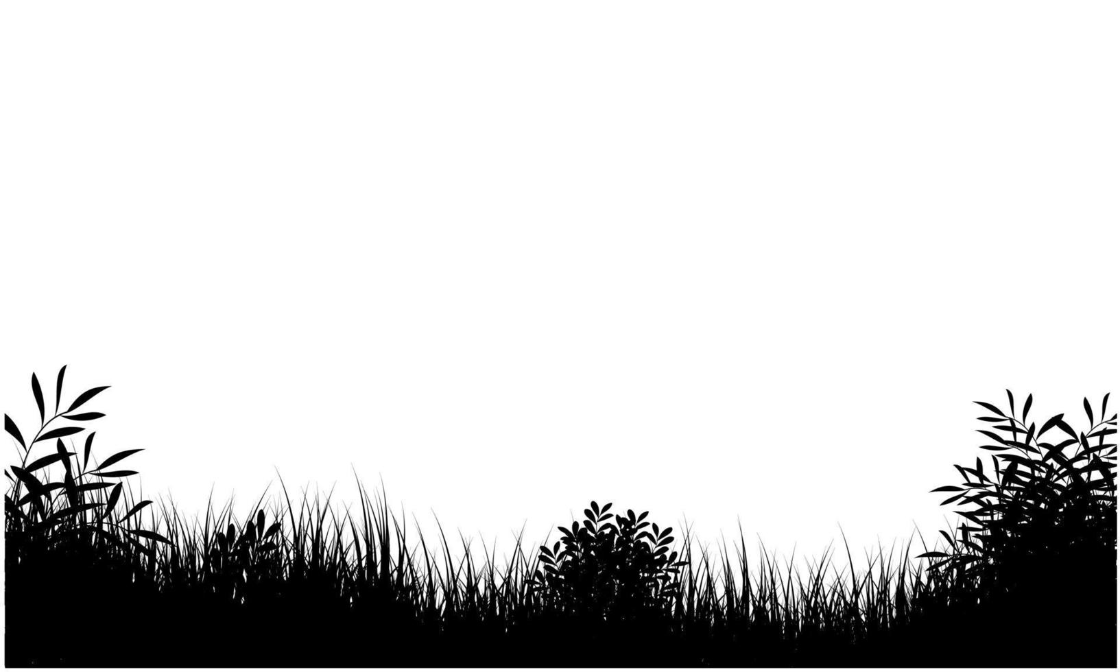 grassy field landscape on white background, grassy silhouette vector