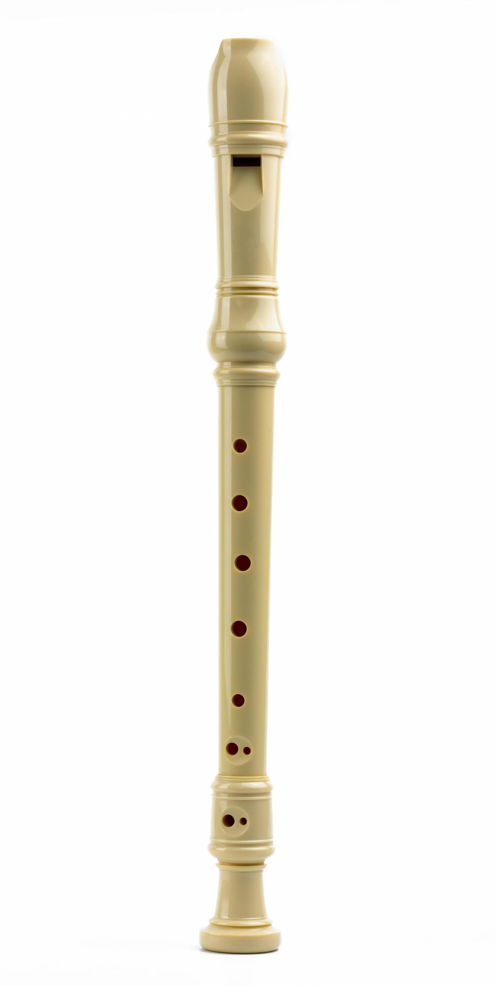 Soprano Descant recorder. Plastic recorder flute isolated on white background with copy space