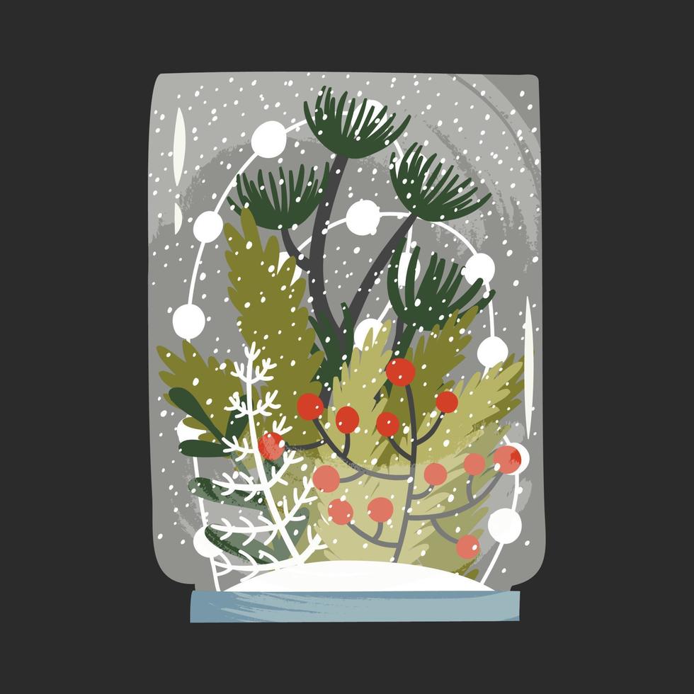 snow globe in flat style. snow globe with snow and Christmas symbols. vector illustration for the design of postcards, fabrics, packages.