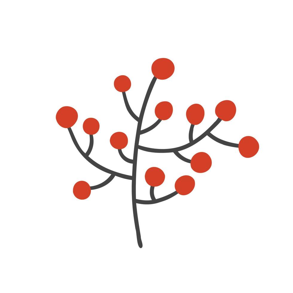 sprig with red berries in a flat style. winter plant with berries. vector illustration isolated on white background.