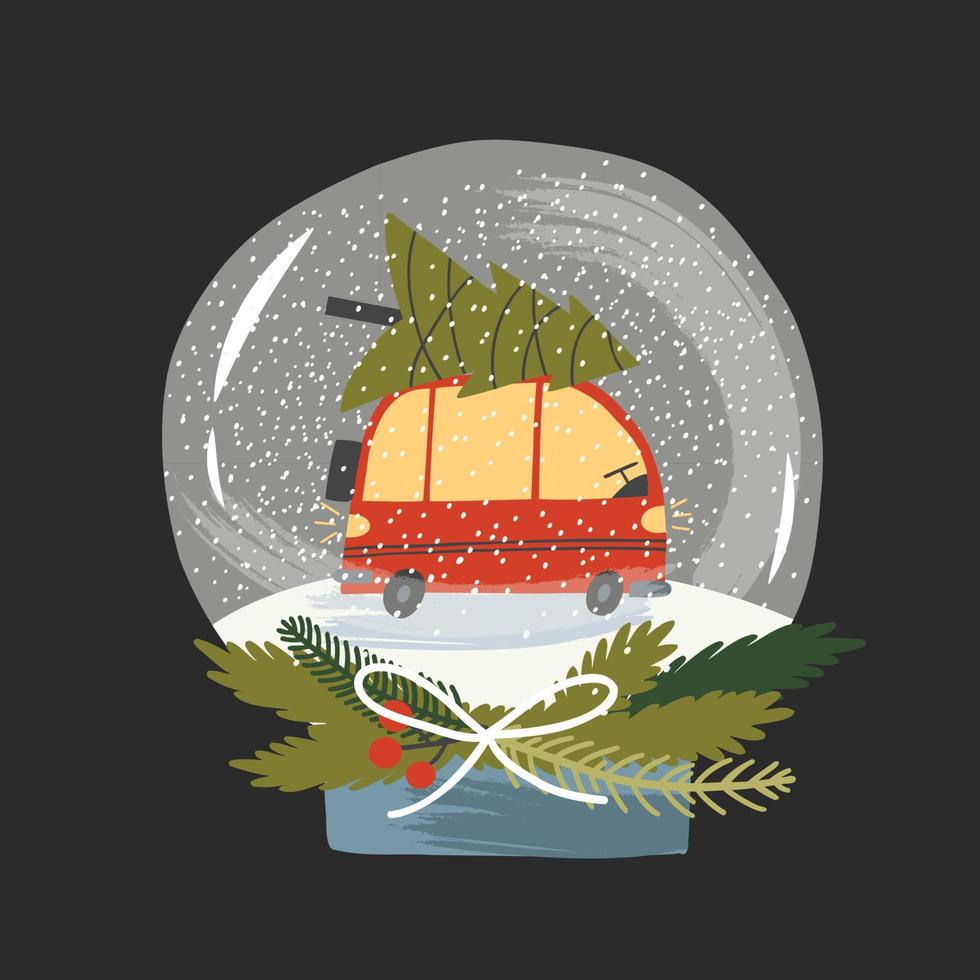 globo de nieve en estilo plano. bola de nieve con nieve y símbolos navideños. ilustración vectorial para el diseño de postales, telas, paquetes. vector