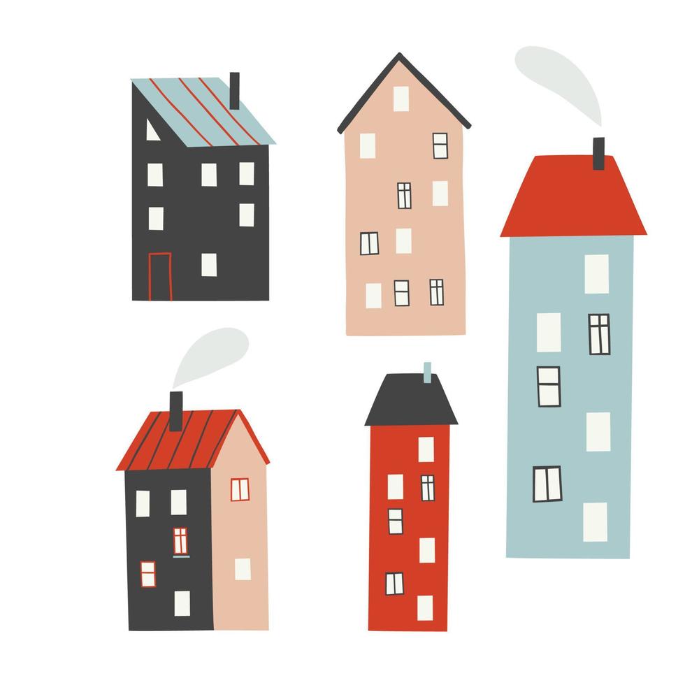cute houses in a flat style. houses of different sizes and shapes. vector illustration isolated on white background.