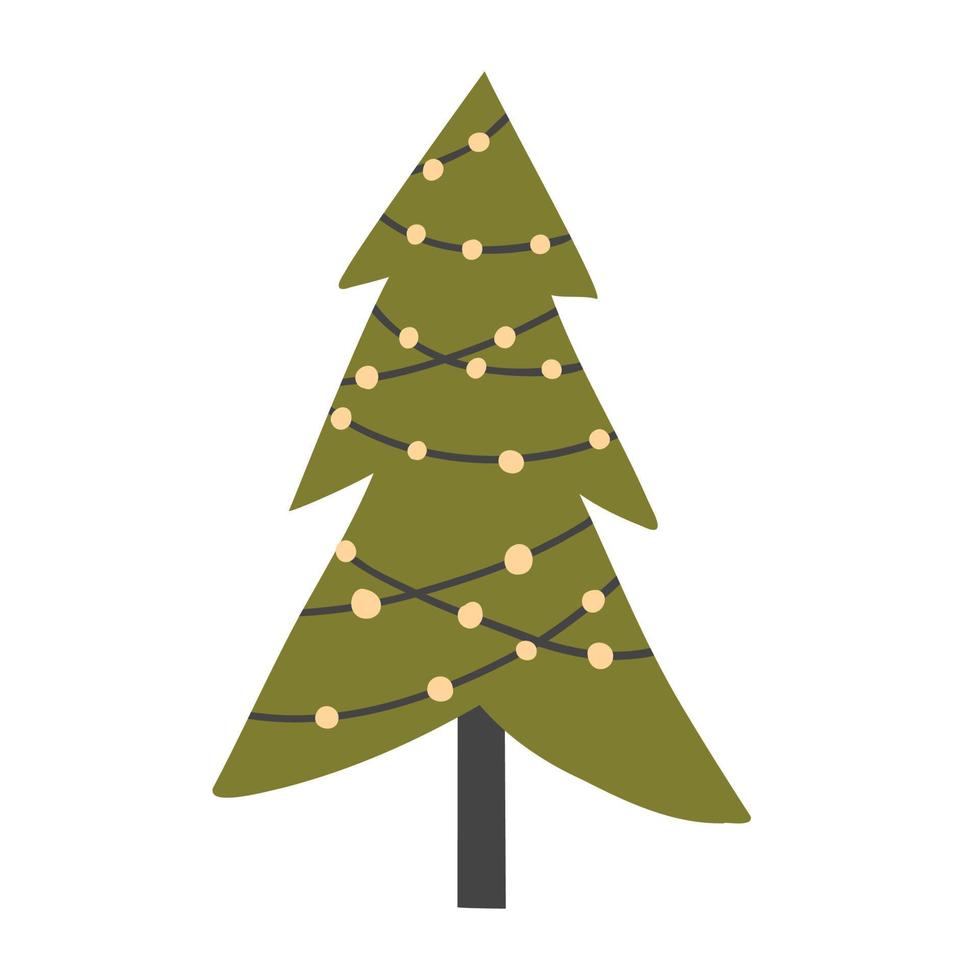 árbol con luces dibujadas en un estilo plano. árboles aislados sobre fondo blanco. ilustración vectorial vector