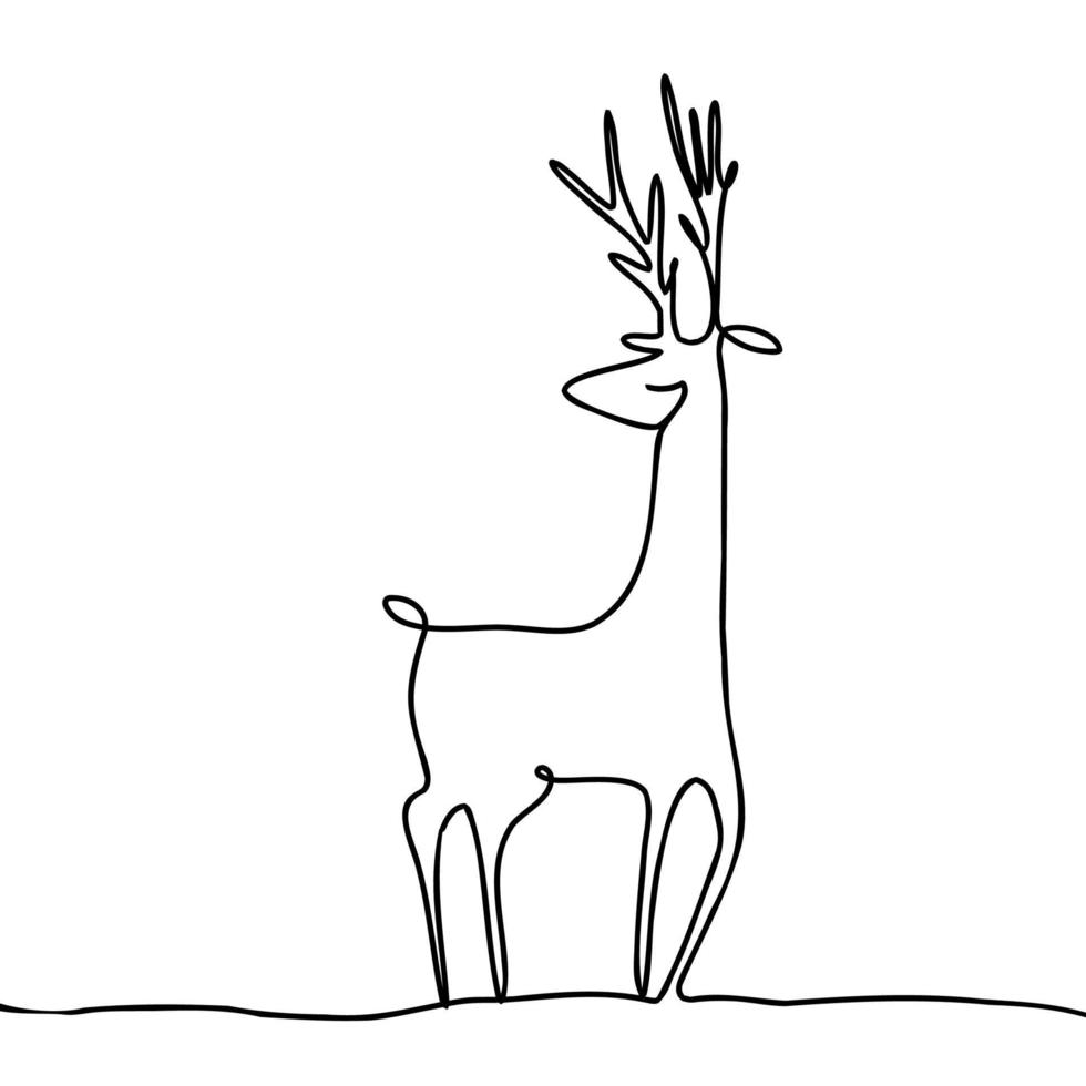 Continuous line drawing vector illustration of a deer. Christmas concept. New Year holiday. postcard design.