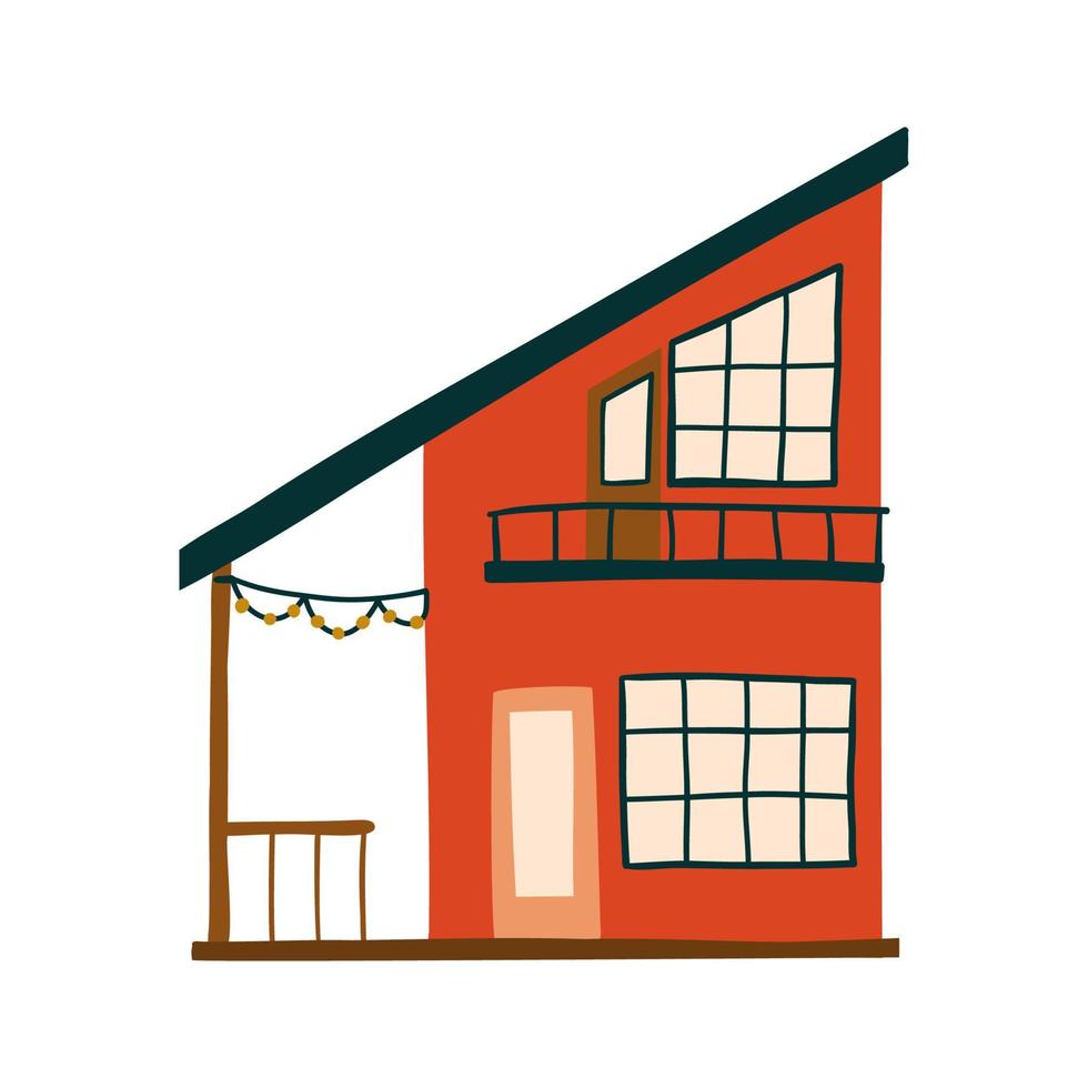 small cozy forest house, hand-drawn. Flat design. Hand drawn trendy illustrations. colored vector illustration.