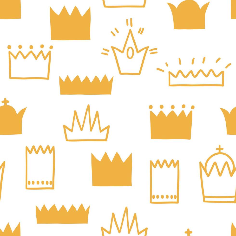 seamless pattern with crowns of different shapes and sizes. vector illustration on white with black line. design for fabric, wrapping paper and background