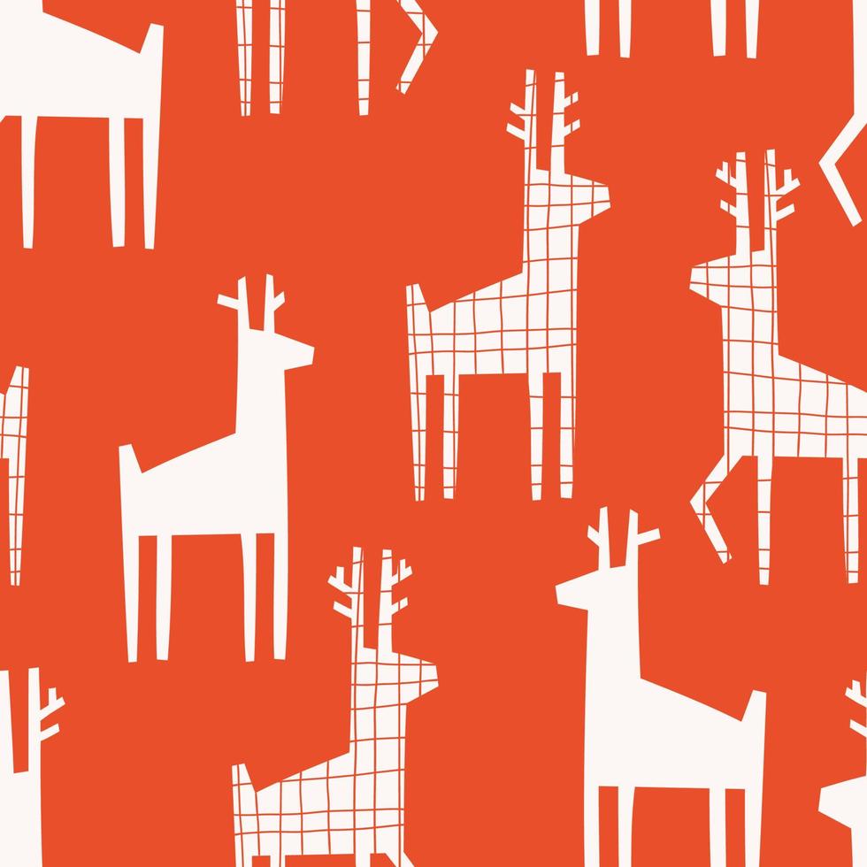 seamless pattern with carved deer with different patterns on them. holiday vector hand drawn illustration. print for fabric, wrapping paper, takeaway tableware.