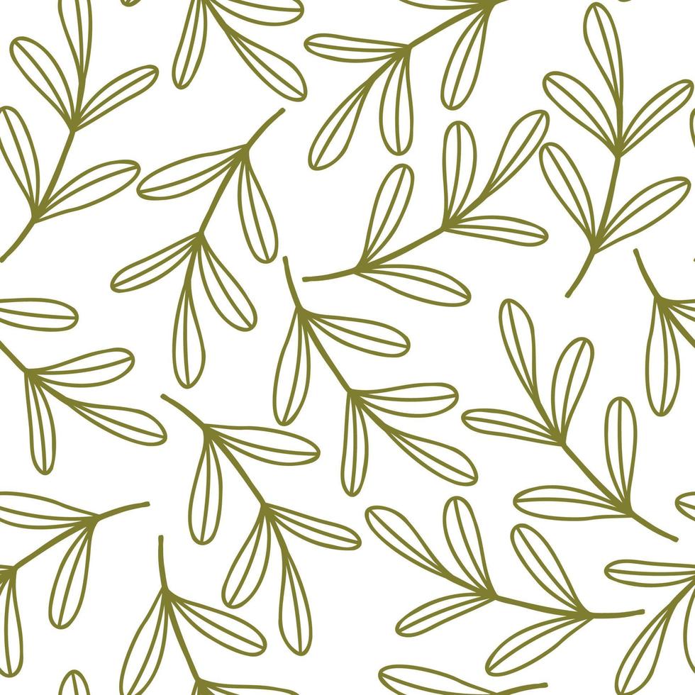 seamless pattern with plants in doodle style. stalk with leaves. vector illustration isolated on white background. design for fabric.