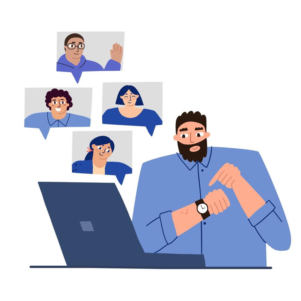 Colleagues talk to each other via video link.online working meeting. Video conferencing, work from home. vector illustration flat.