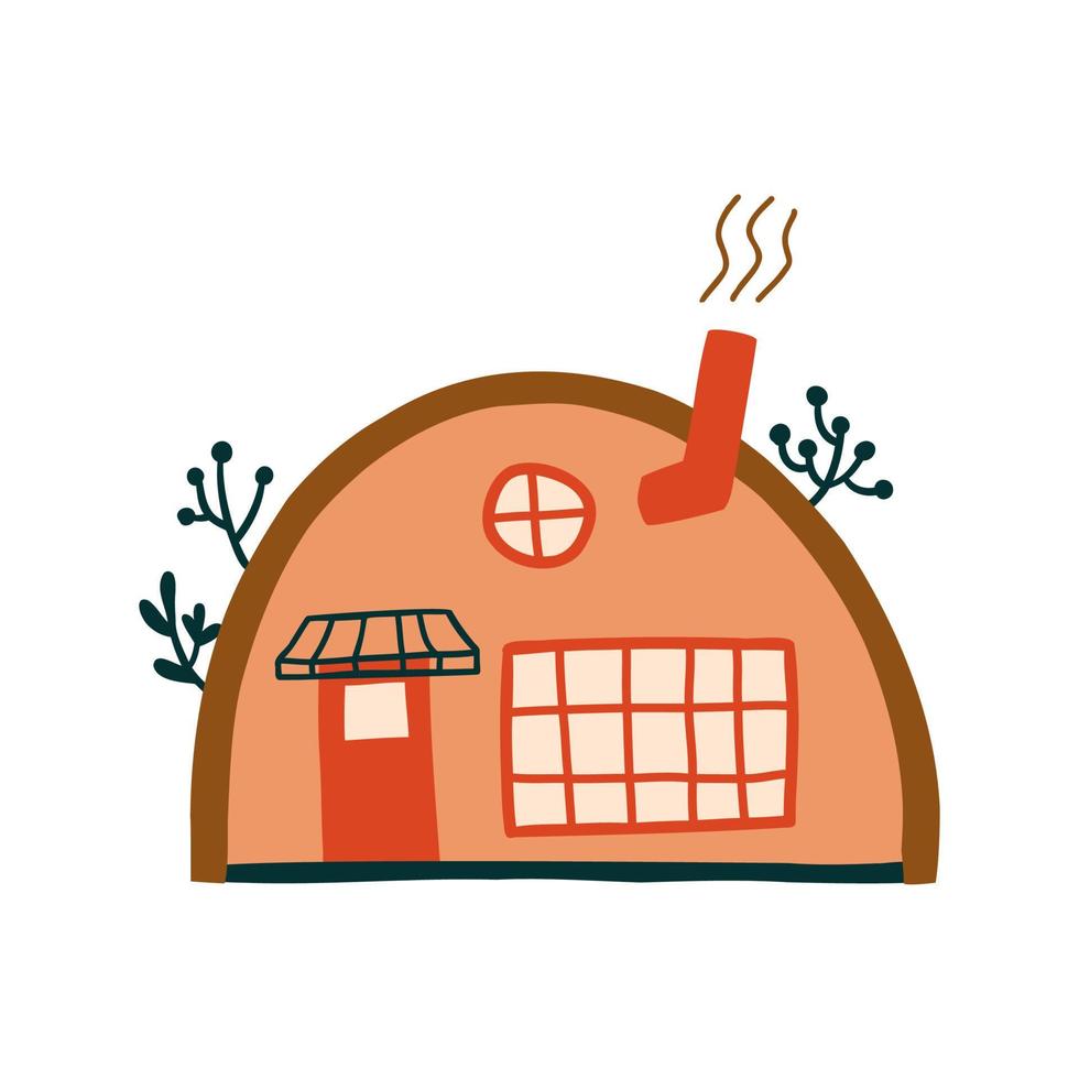 small cozy forest house, hand-drawn. Flat design. Hand drawn trendy illustrations. colored vector illustration.