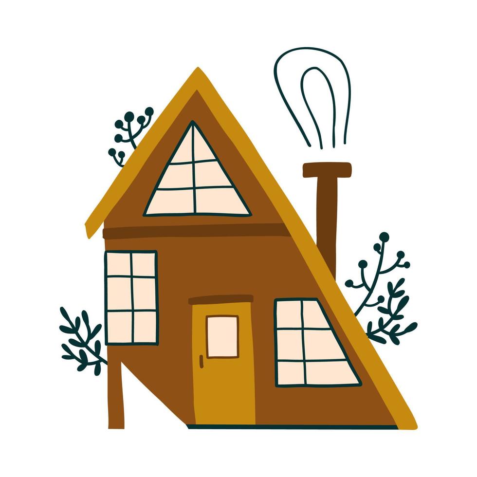 small cozy forest house, hand-drawn. Flat design. Hand drawn trendy illustrations. colored vector illustration.