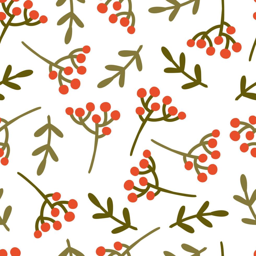 seamless pattern with Christmas berries and twigs. festive vector hand drawn illustration. print for fabric, wrapping paper, takeaway tableware.