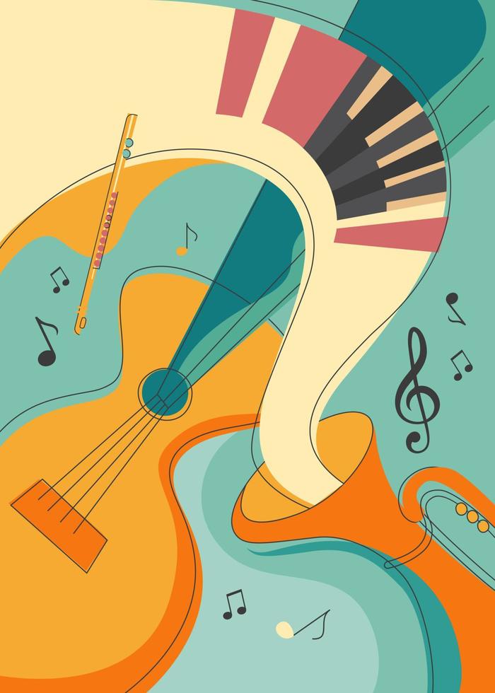 cartel con diferentes instrumentos musicales. diseño de carteles en estilo garabato. vector