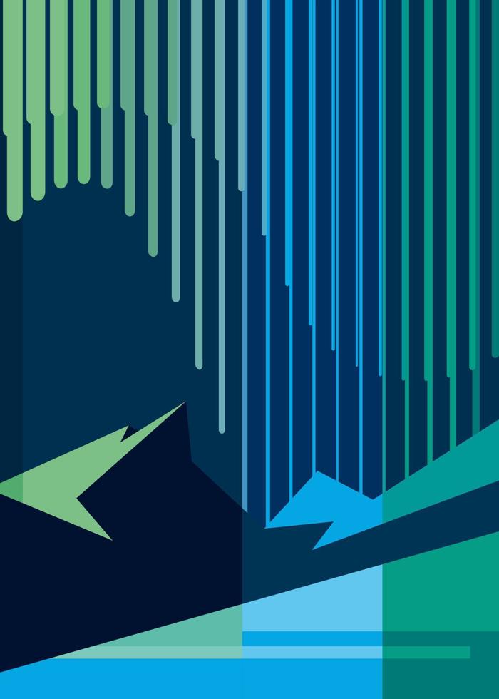 Poster with aurora borealis and mountains. vector