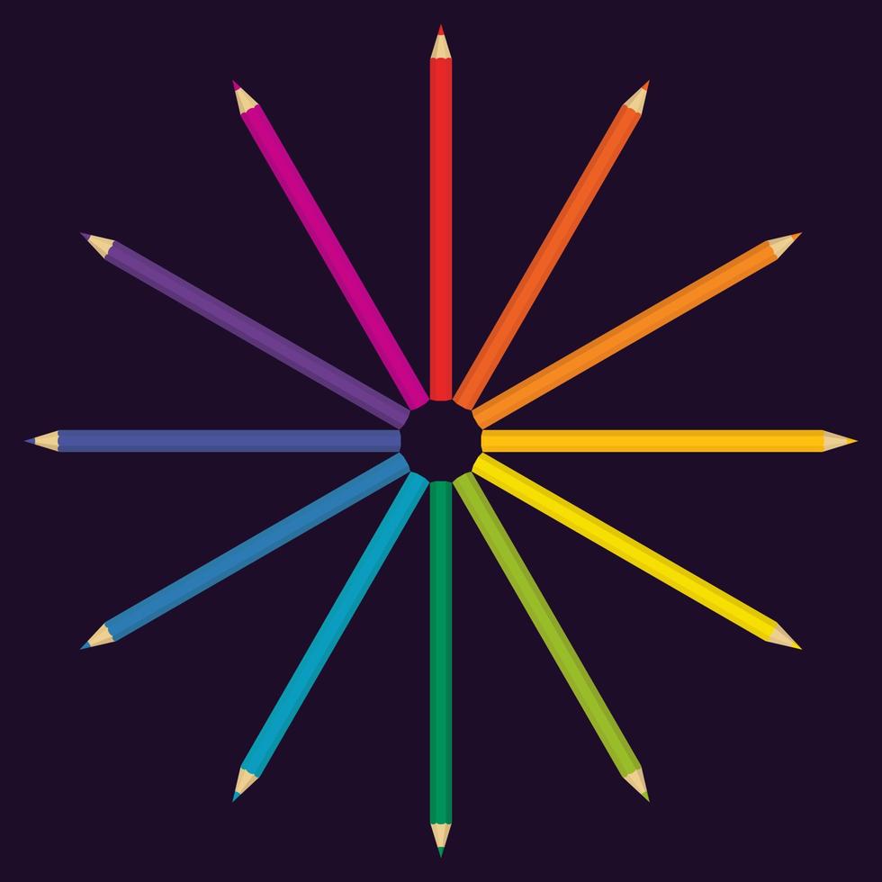 Circle made from colored pencils. Creative color palette. vector