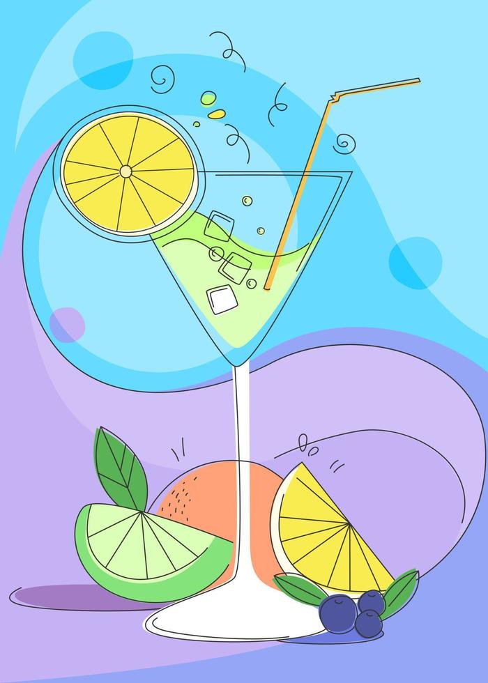 Poster with cocktail and citrus fruits. vector