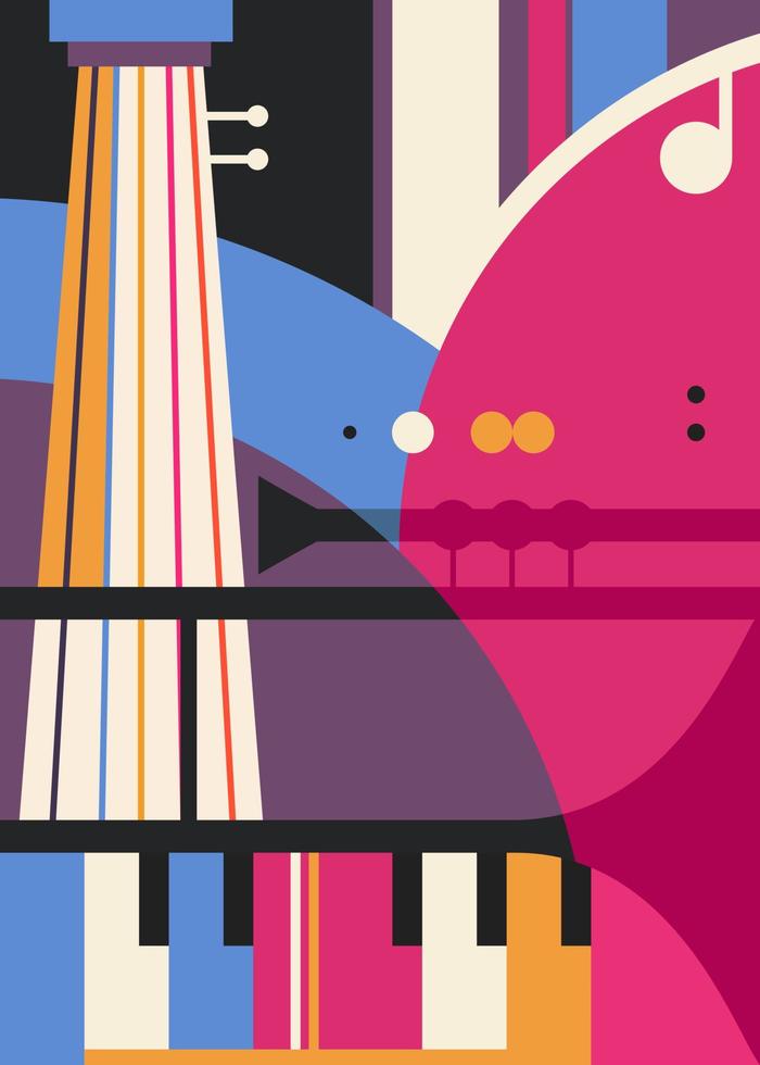 Abstract poster with different music instruments. vector