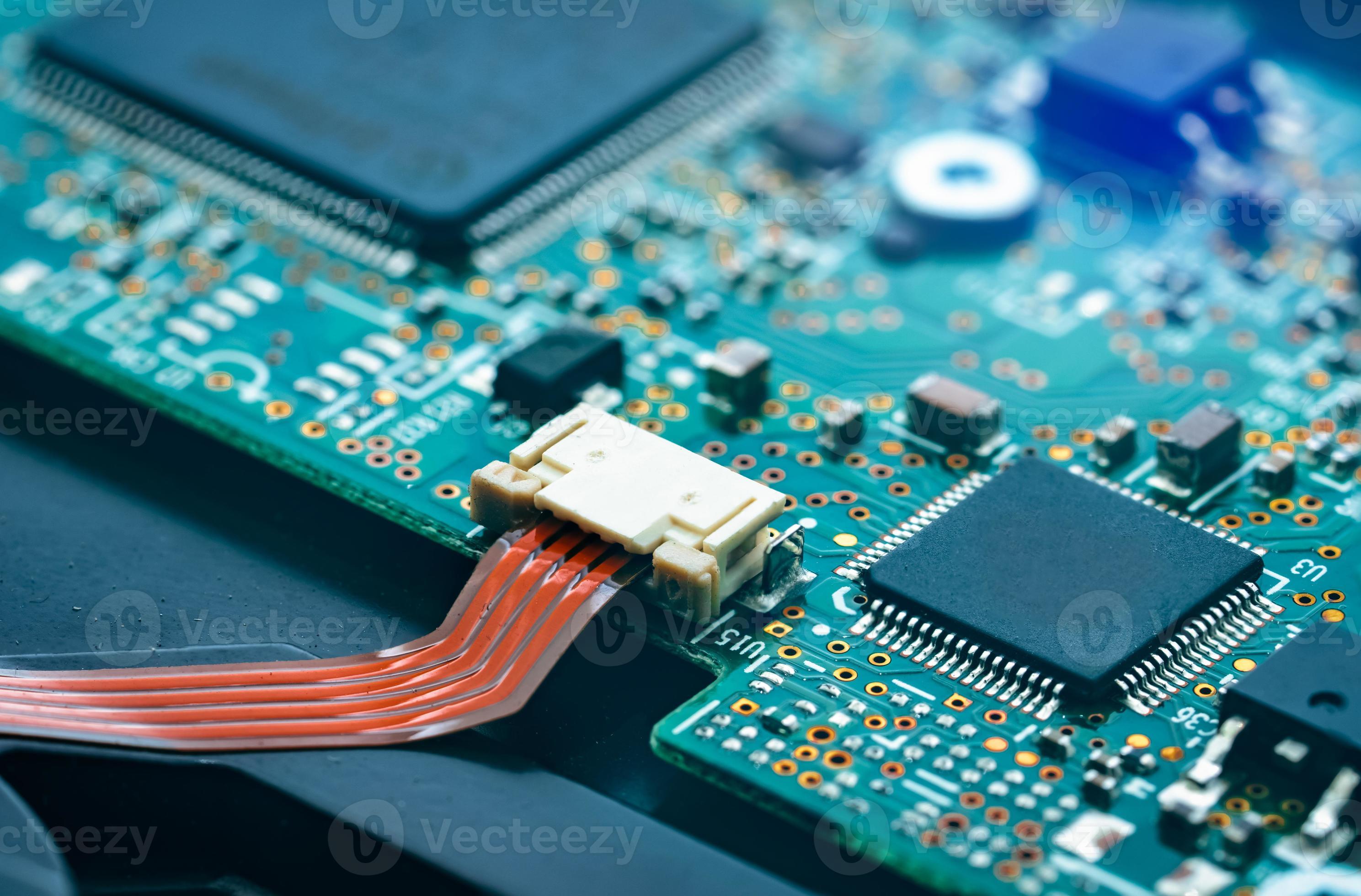 Electronic circuit board. Mainboard of computer. Computer integrated circuit board. Detail of