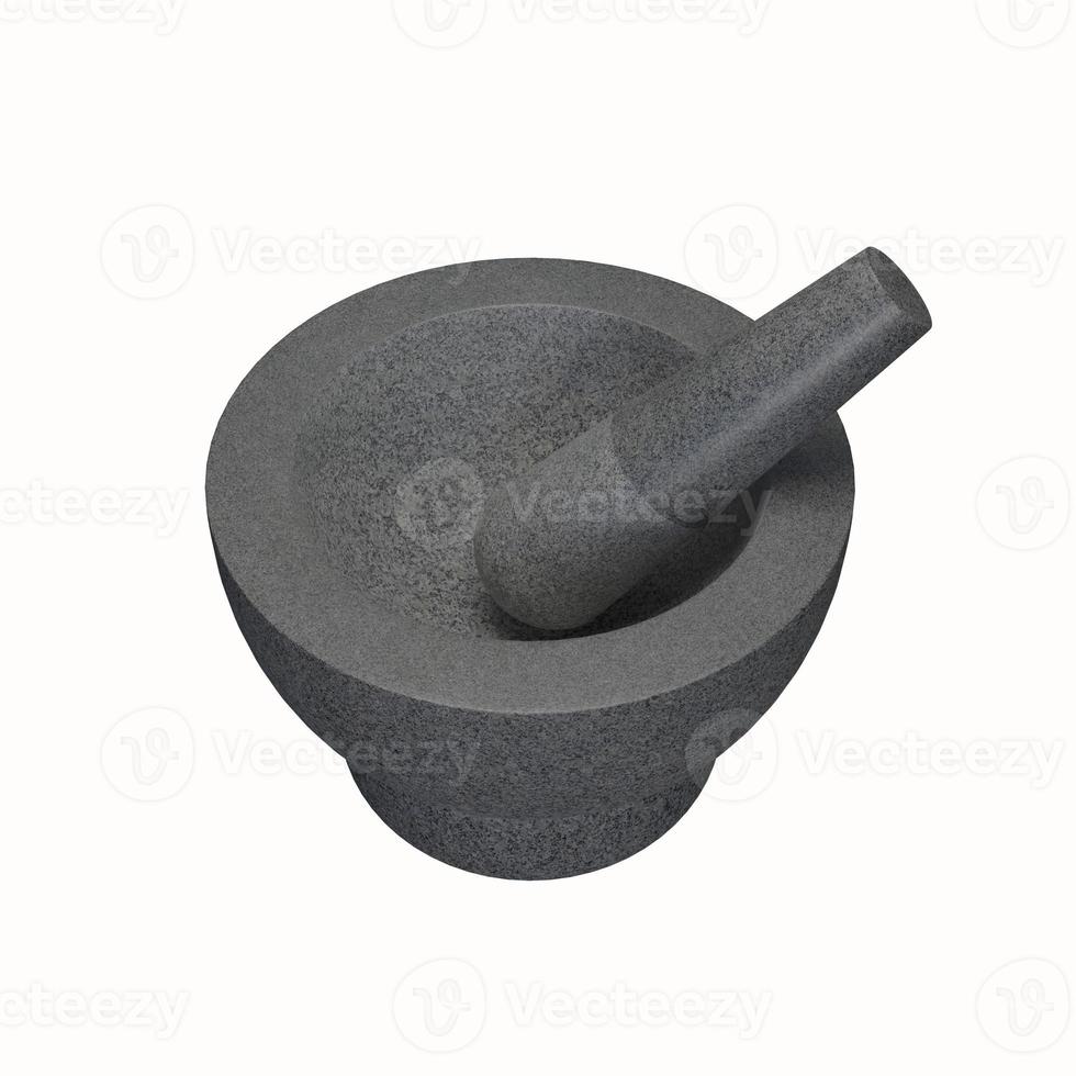 3D rendering black stone mortar and pastle on white background photo