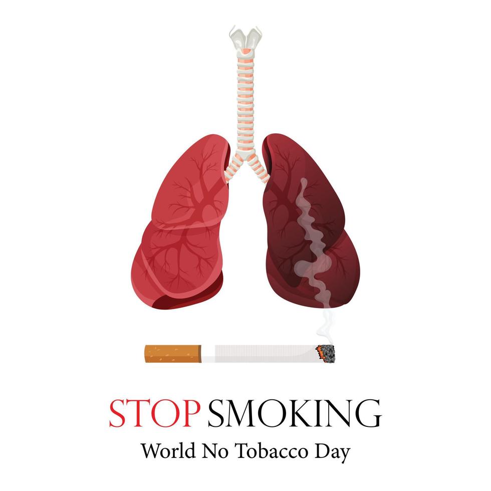 Poster, flyer or banner for World No Tobacco Day and an image of human lungs. Vector illustration, stop tobacco