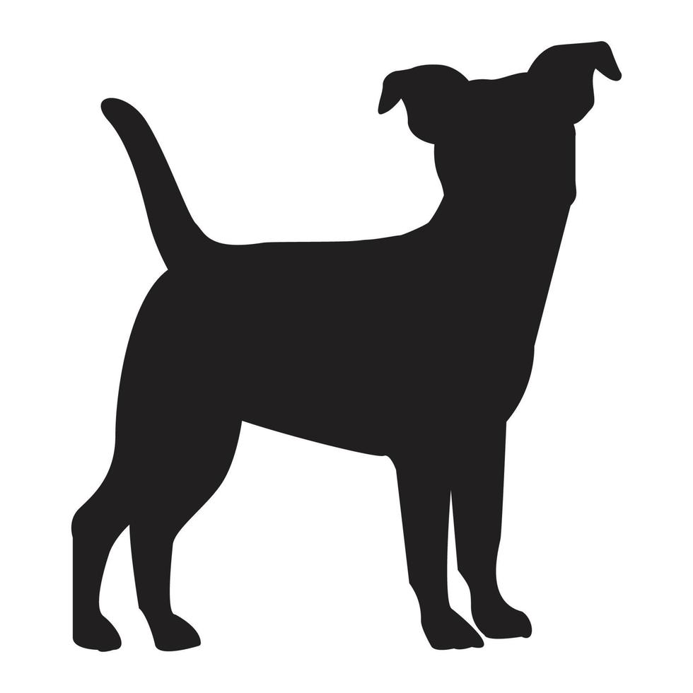 Vector silhouette of dog on white background.