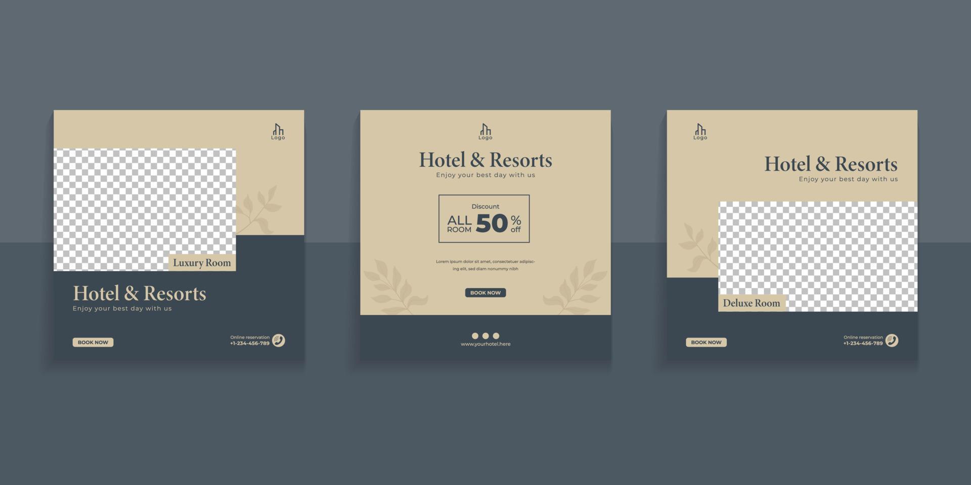 Hotel And Resort Social Media Post Template vector