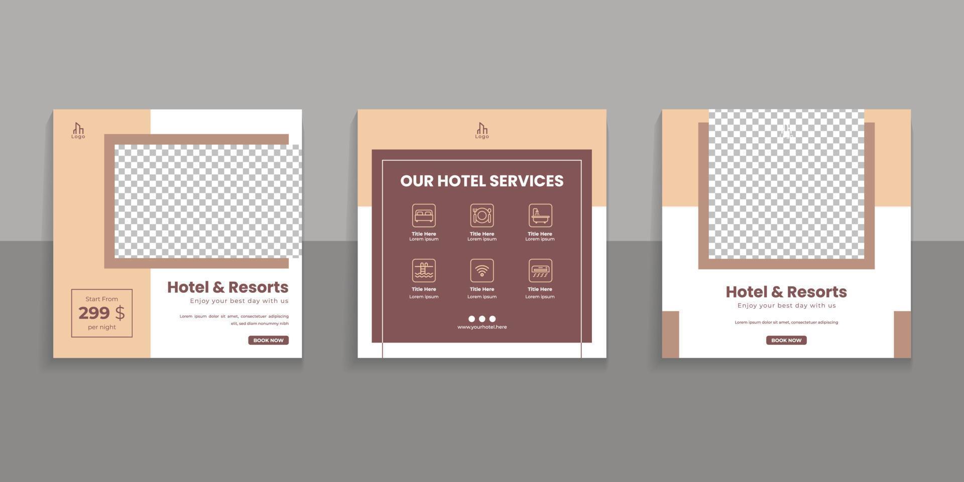 Hotel And Resort Social Media Post Template vector