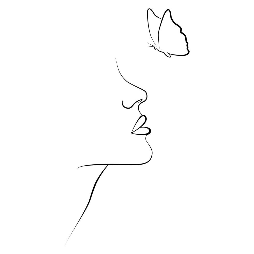 Continuous line, drawing of established faces and hairstyles, fashion concept, minimalist female beauty. vector