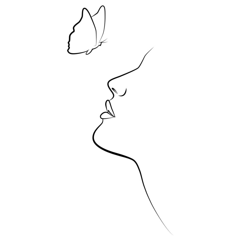 Continuous line, drawing of established faces and hairstyles, fashion concept, minimalist female beauty. vector