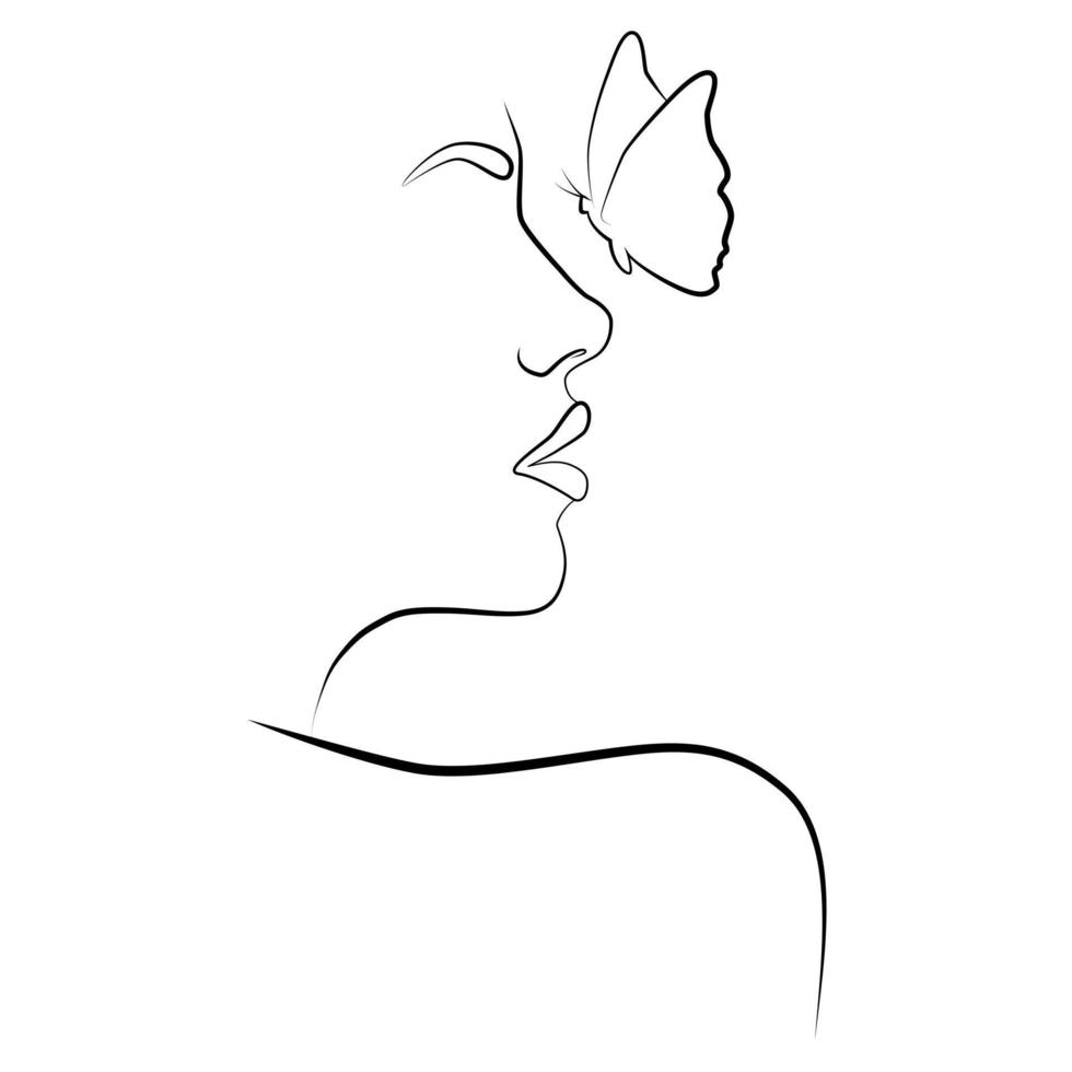 línea continua, dibujo de caras y peinados establecidos, concepto de moda, belleza femenina minimalista. vector